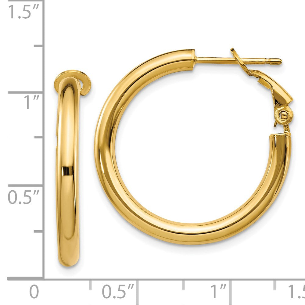 14K Gelbgold 3x25mm Poliert Rund Omega Rückseite Creolen