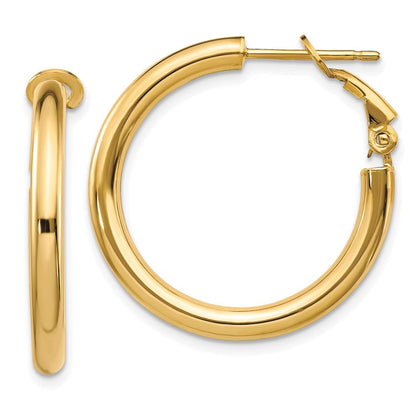 14K Gelbgold 3x25mm Poliert Rund Omega Rückseite Creolen
