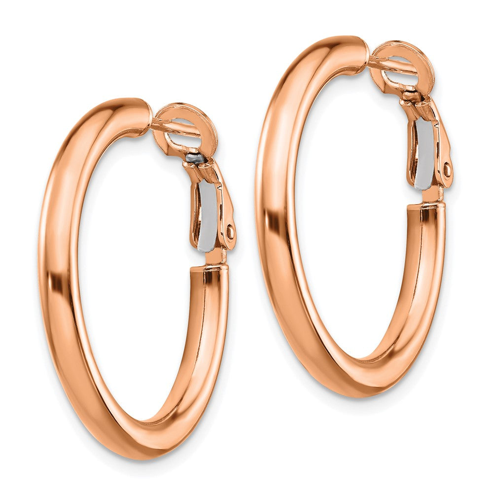14K Roségold 3x20mm Poliert Rund Omega Rückseite Creolen