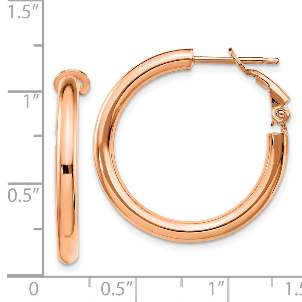 14K Roségold 3x20mm Poliert Rund Omega Rückseite Creolen