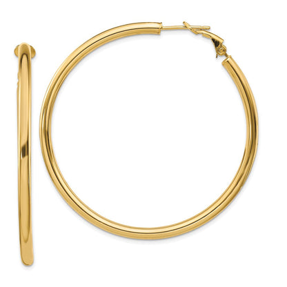 14K Gelbgold 3x45mm Poliert Rund Omega Rückseite Creolen