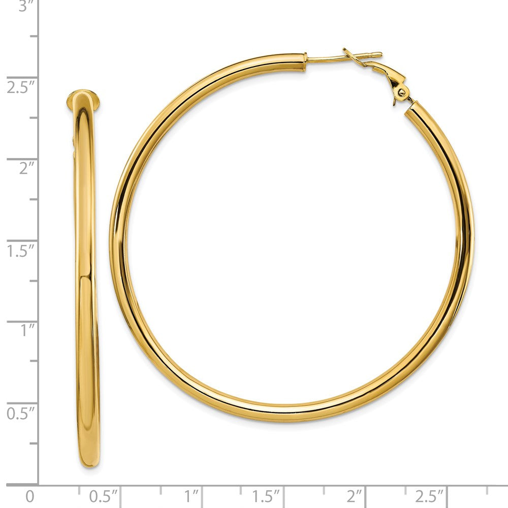 14K Gelbgold 3x50mm Poliert Rund Omega Rückseite Creolen