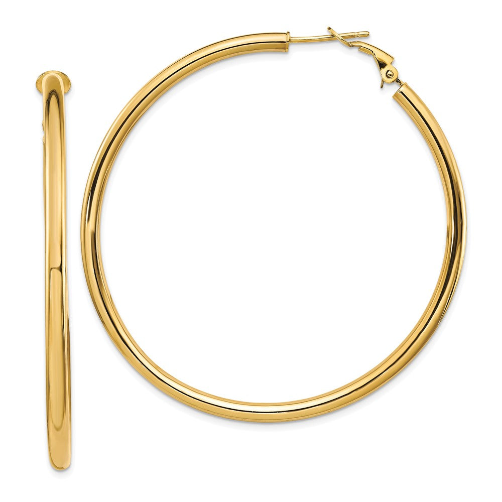 14K Gelbgold 3x50mm Poliert Rund Omega Rückseite Creolen