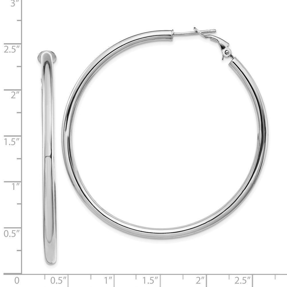 14K Weißgold 3x50mm Poliert Rund Omega Rückseite Creolen