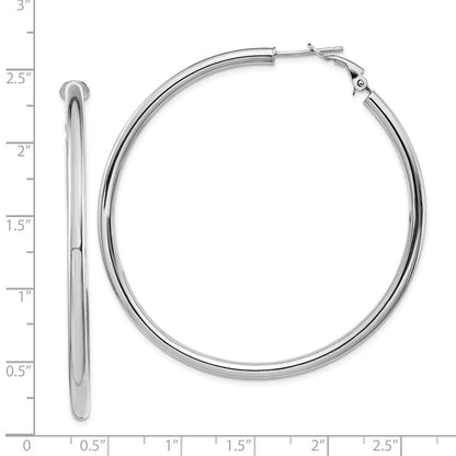 14K Weißgold 3x50mm Poliert Rund Omega Rückseite Creolen