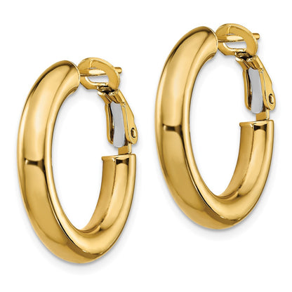 14K Gelbgold 4x15mm Poliert Rund Omega Rückseite Creolen