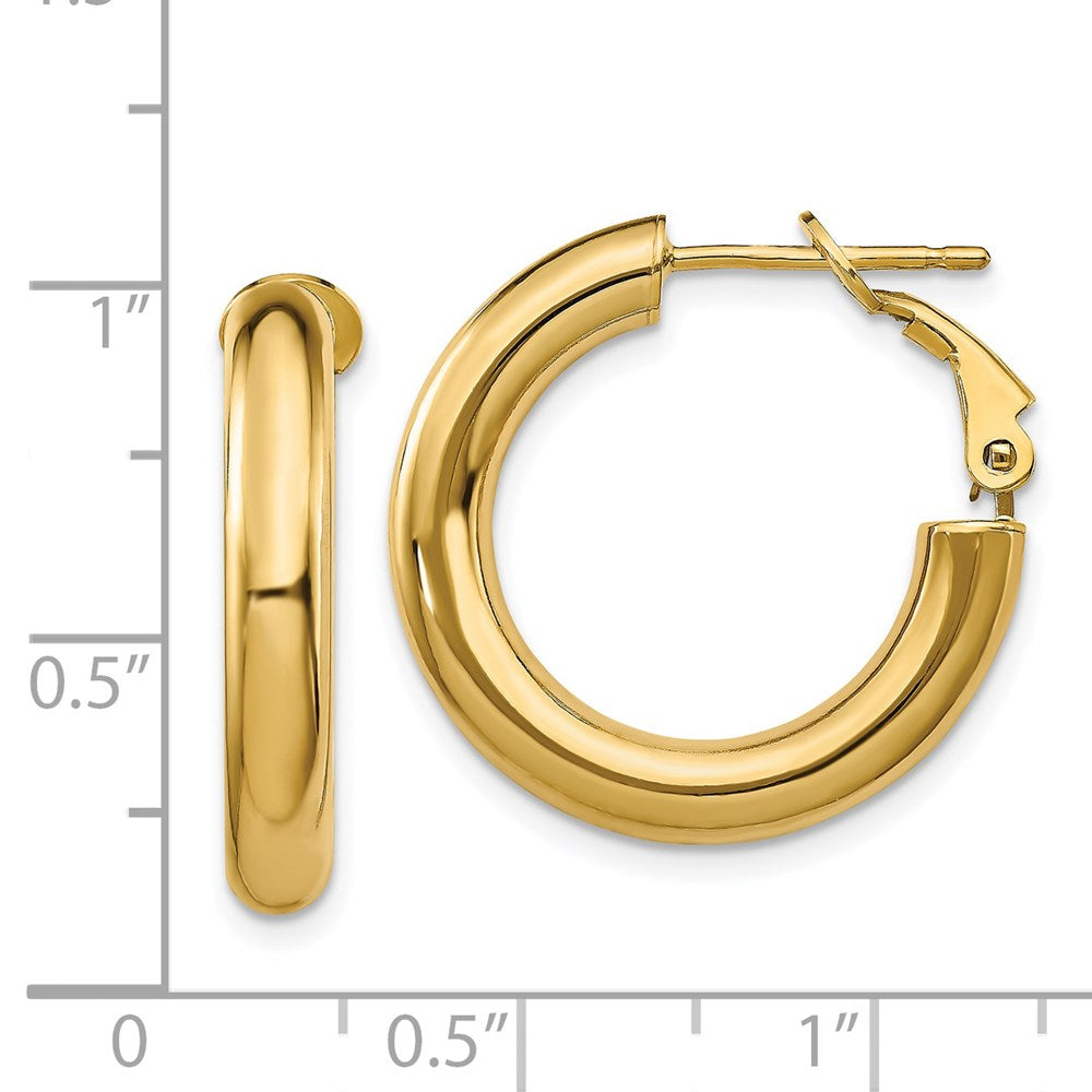 14K Gelbgold 4x15mm Poliert Rund Omega Rückseite Creolen