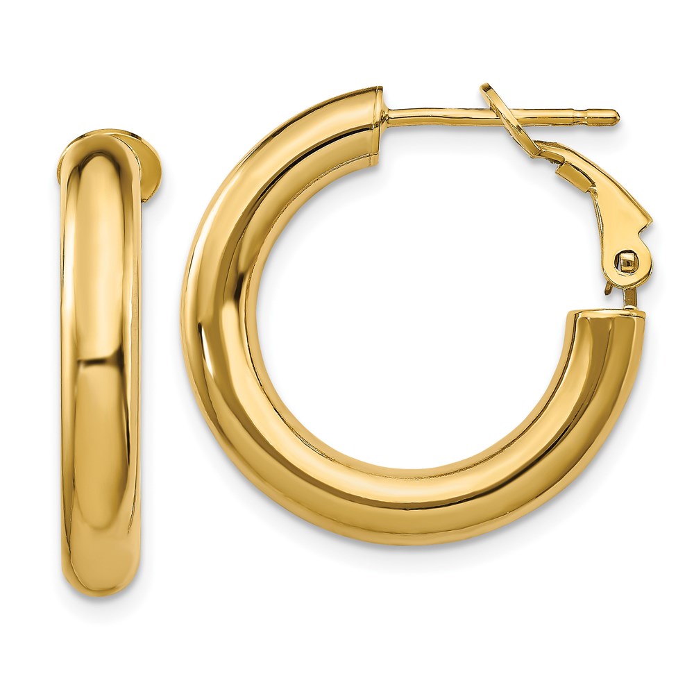 14K Gelbgold 4x15mm Poliert Rund Omega Rückseite Creolen