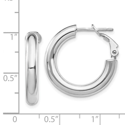 14K Weißgold 4x15mm Poliert Rund Omega Rückseite Creolen