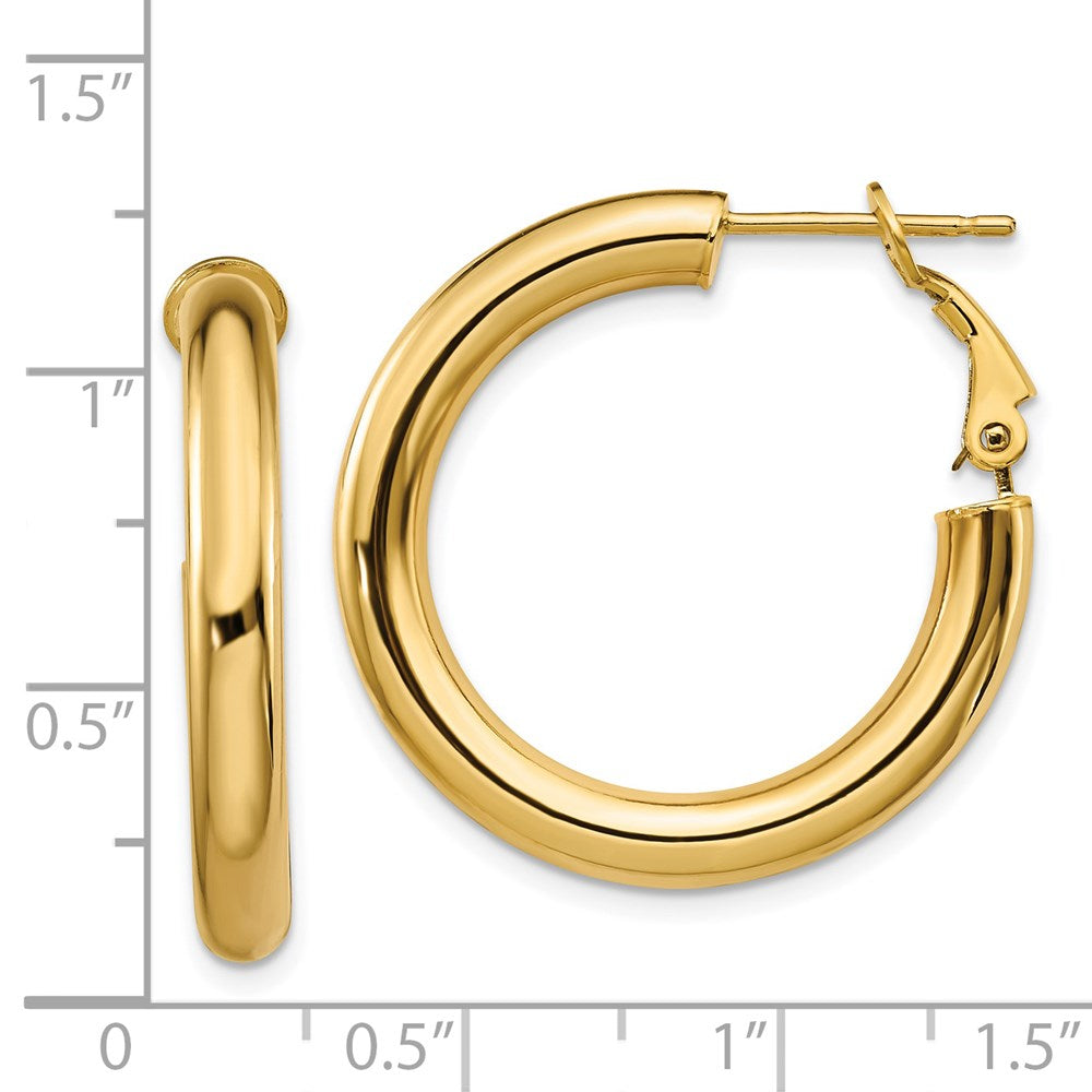 14K Gelbgold 4x20mm Poliert Rund Omega Rückseite Creolen