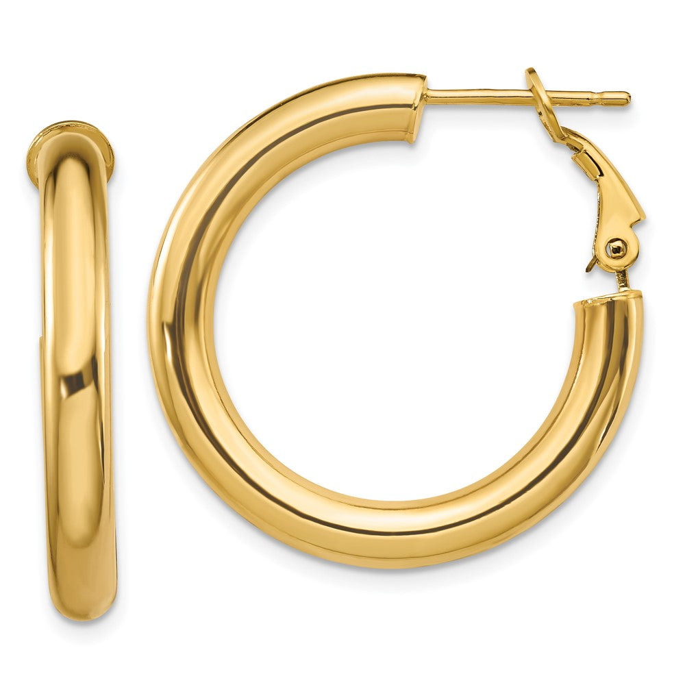 14K Gelbgold 4x20mm Poliert Rund Omega Rückseite Creolen