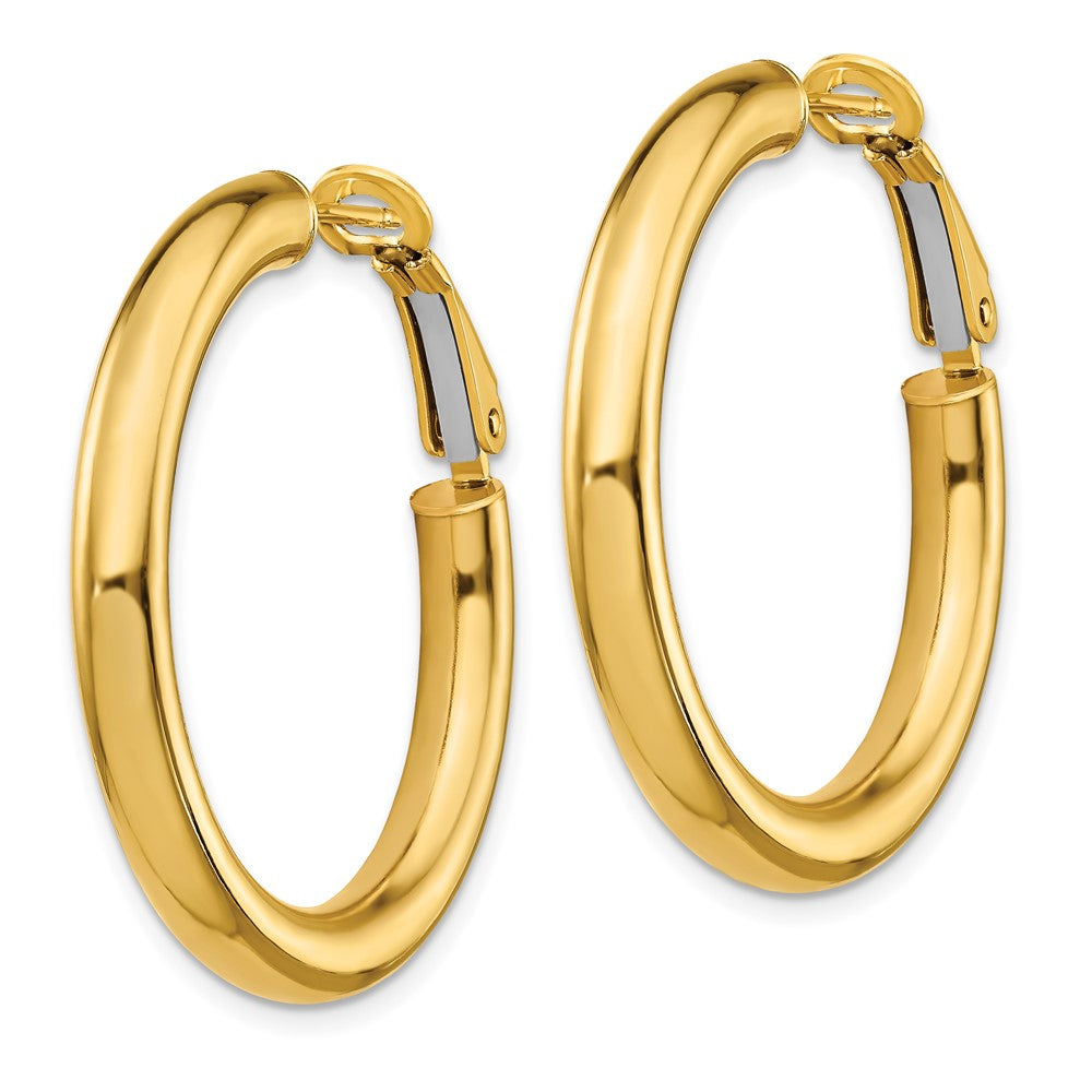 14K Gelbgold 4x25mm Poliert Rund Omega Rückseite Creolen