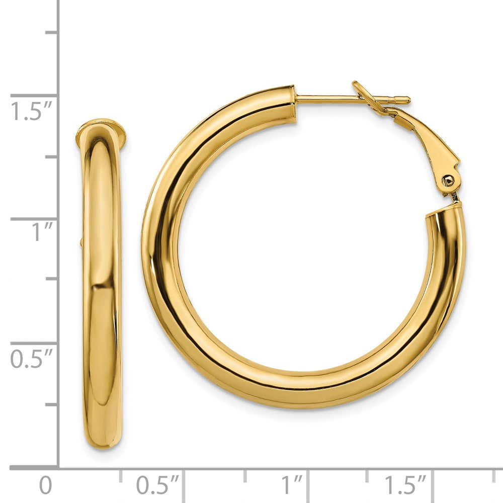14K Gelbgold 4x25mm Poliert Rund Omega Rückseite Creolen
