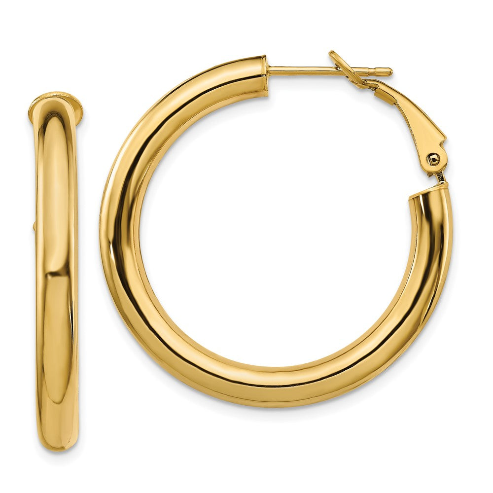 14K Gelbgold 4x25mm Poliert Rund Omega Rückseite Creolen