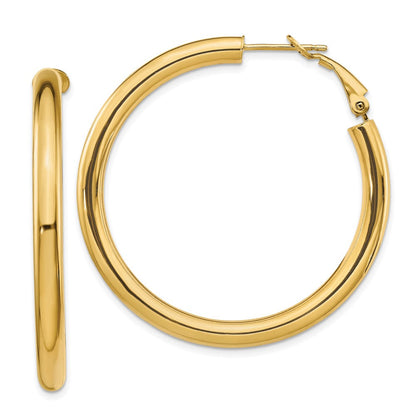 14K Gelbgold 4x35mm Poliert Rund Omega Rückseite Creolen