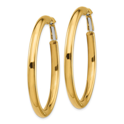 14K Gelbgold 4x50mm Poliert Rund Omega Rückseite Creolen