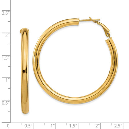 14K Gelbgold 4x50mm Poliert Rund Omega Rückseite Creolen