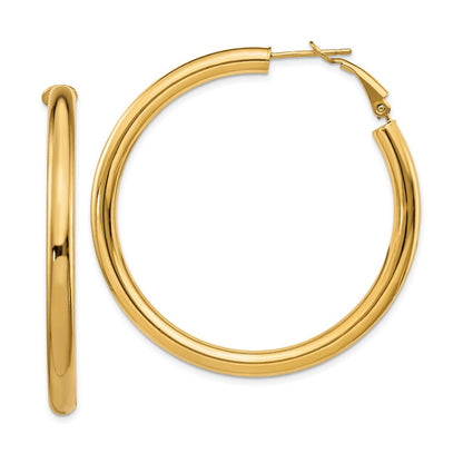 14K Gelbgold 4x50mm Poliert Rund Omega Rückseite Creolen