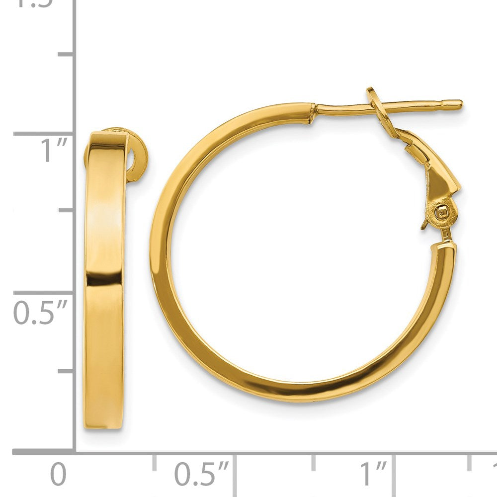 14K Gelbgold 3x20mm Poliert Quadratisch Röhre Rund Creolen