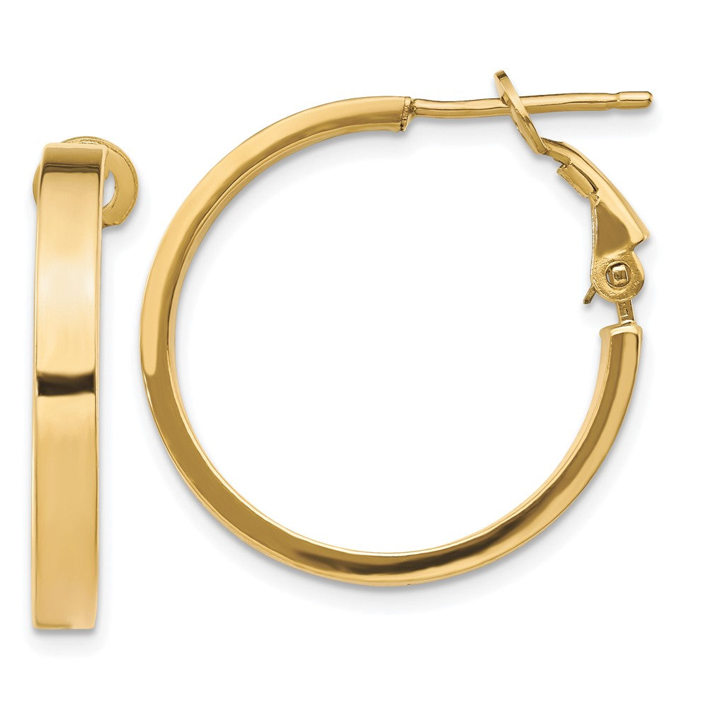 14K Gelbgold 3x20mm Poliert Quadratisch Röhre Rund Creolen