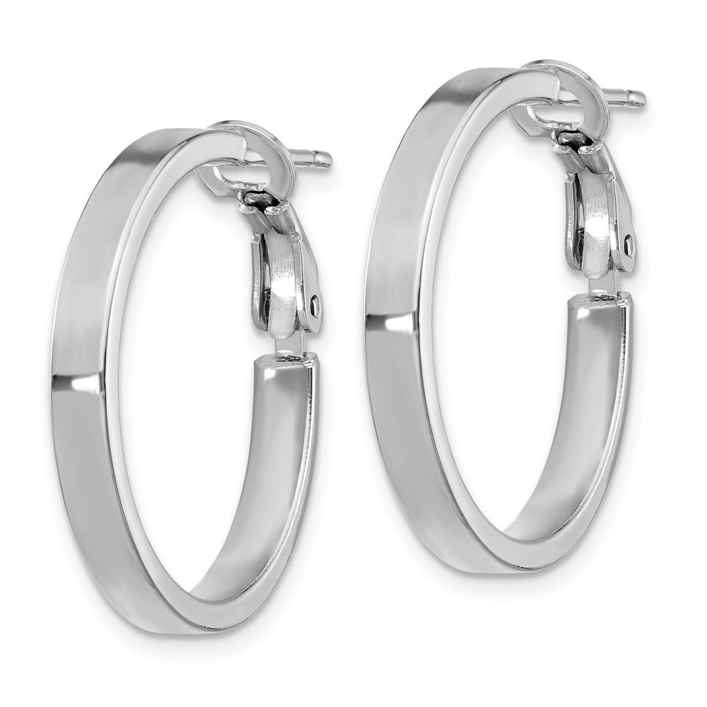 14K Weißgold 3x20mm Poliert Quadratisch Röhre Rund Creolen