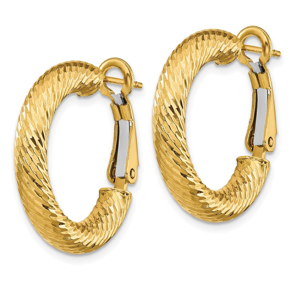 14K Gelbgold 4x15mm Diamantiert Rund Omega Rückseite Creolen