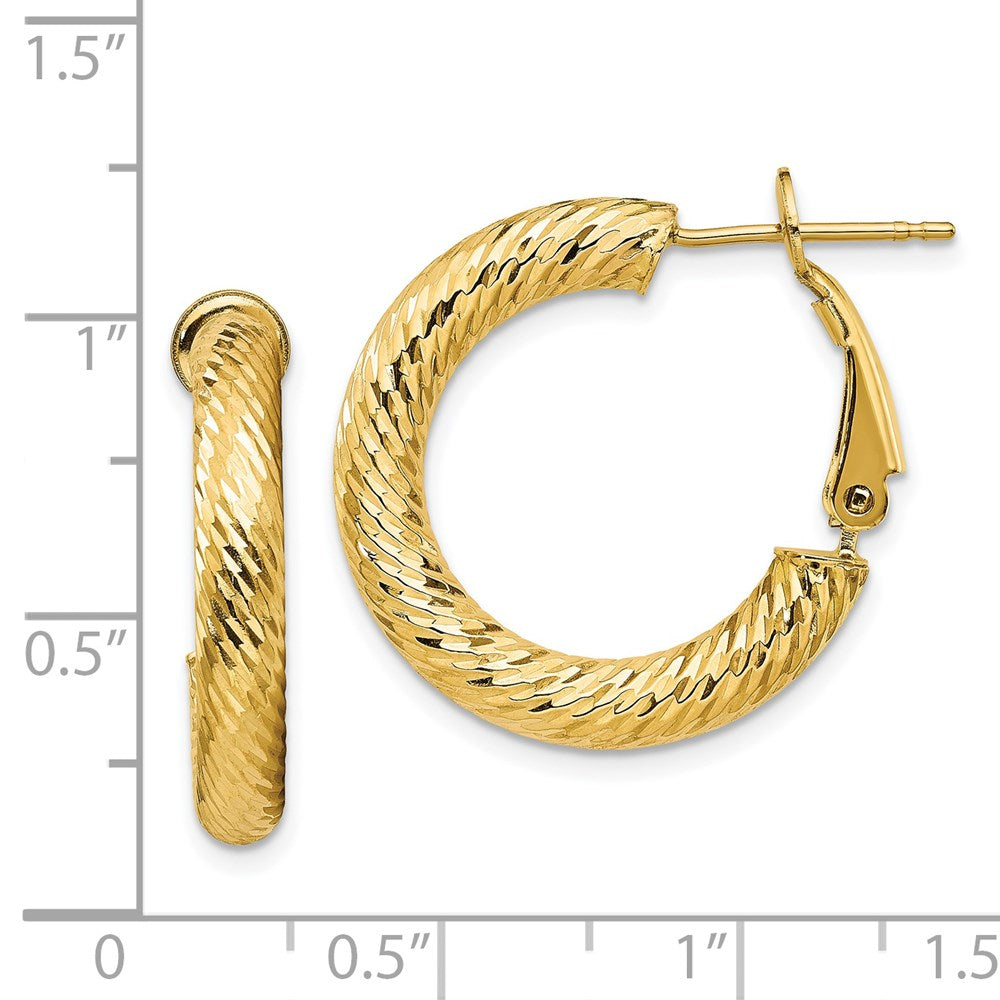 14K Gelbgold 4x15mm Diamantiert Rund Omega Rückseite Creolen