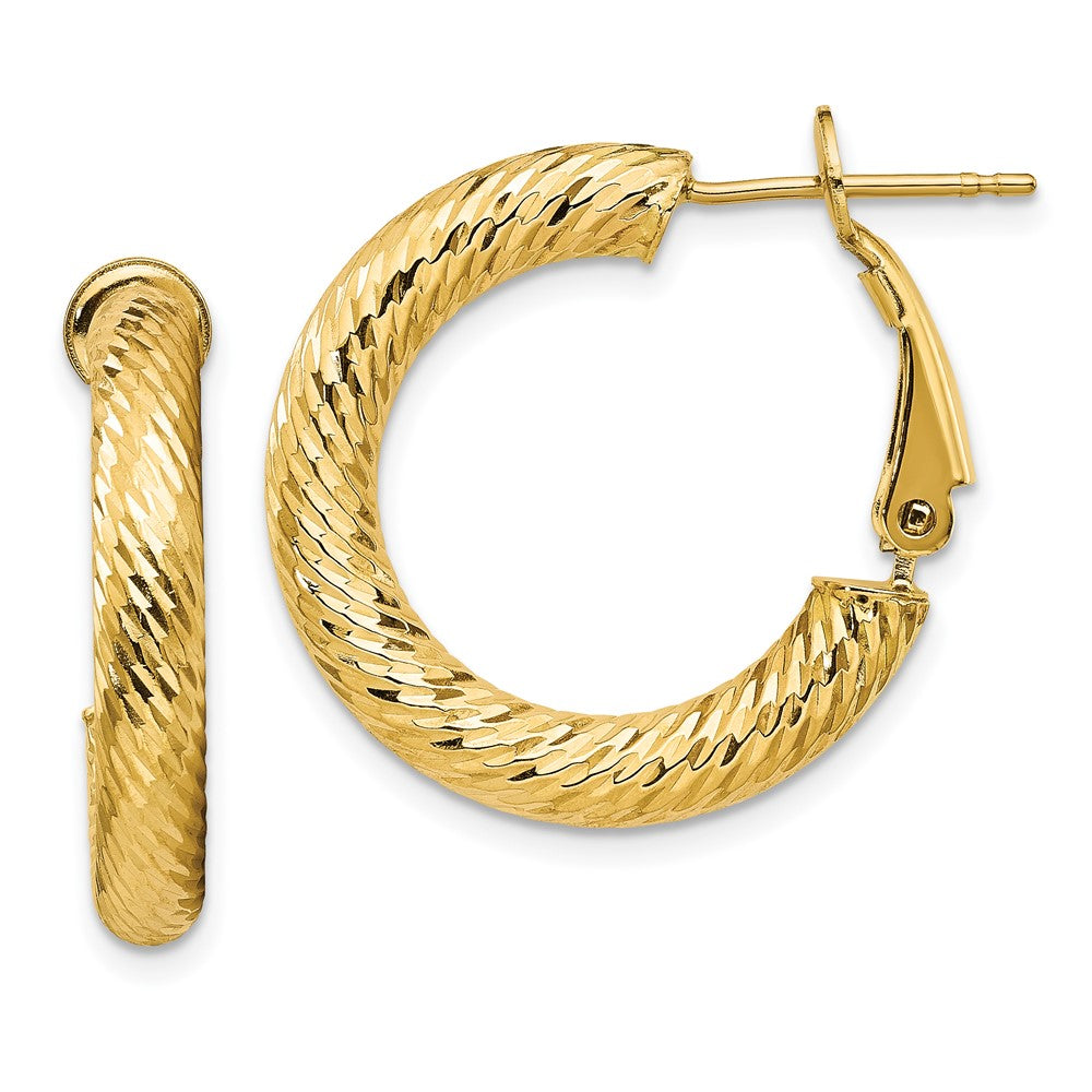 14K Gelbgold 4x15mm Diamantiert Rund Omega Rückseite Creolen