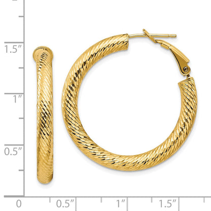 14K Gelbgold 4x25mm Diamantiert Rund Omega Rückseite Creolen