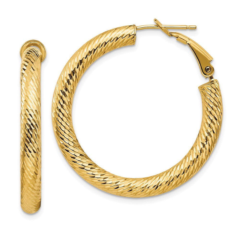 14K Gelbgold 4x25mm Diamantiert Rund Omega Rückseite Creolen