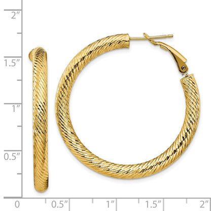 14K Gelbgold 4x30mm Diamantiert Rund Omega Rückseite Creolen