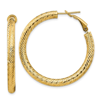 14K Gelbgold 4x30mm Diamantiert Rund Omega Rückseite Creolen