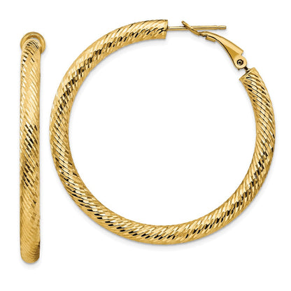 14K Gelbgold 4x35mm Diamantiert Rund Omega Rückseite Creolen