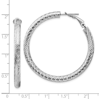 14K Weißgold 4x35mm Diamantiert Rund Omega Rückseite Creolen