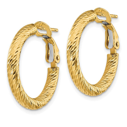 14K Gelbgold 3mm Poliert Diamantiert Rund Omega Rückseite Creolen