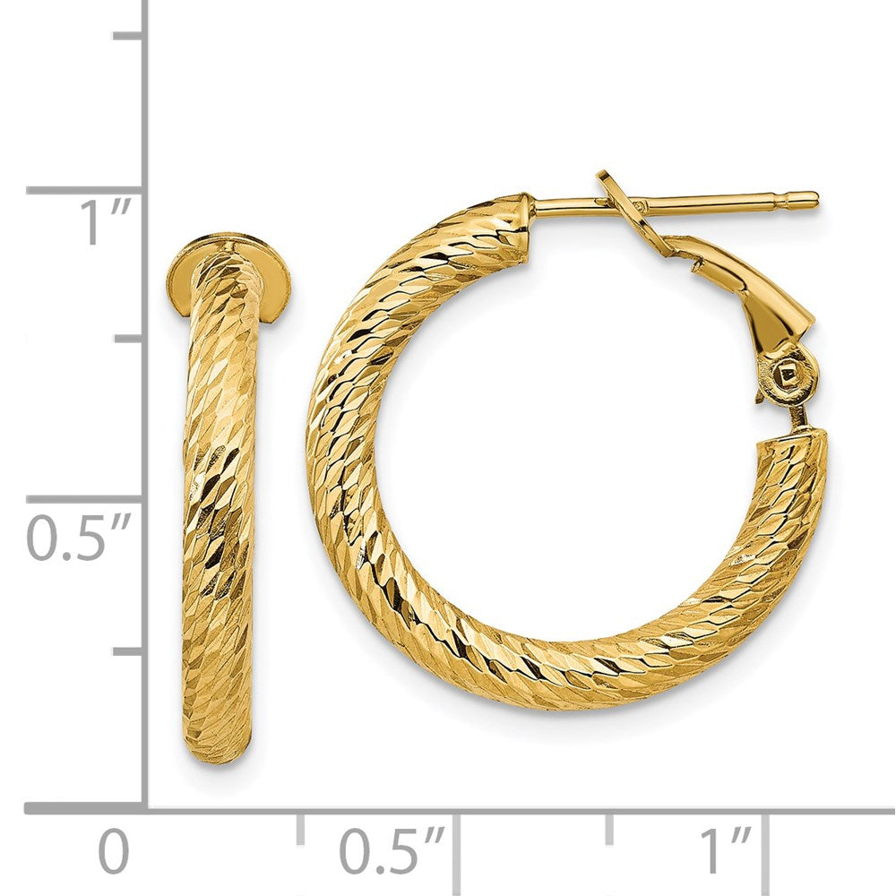 14K Gelbgold 3mm Poliert Diamantiert Rund Omega Rückseite Creolen