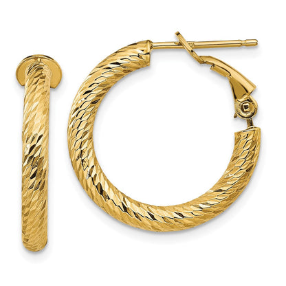 14K Gelbgold 3mm Poliert Diamantiert Rund Omega Rückseite Creolen