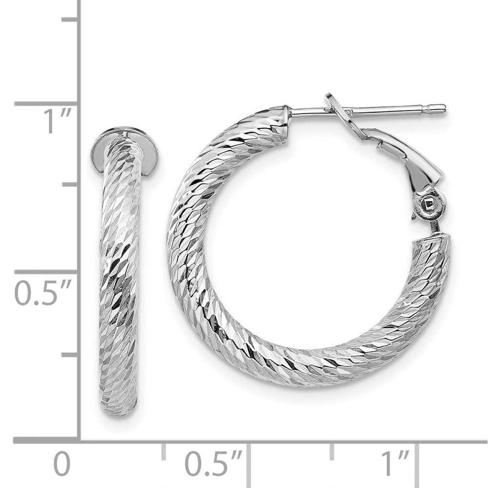 14K Weißgold 3x15mm Diamantiert Rund Omega Rückseite Creolen
