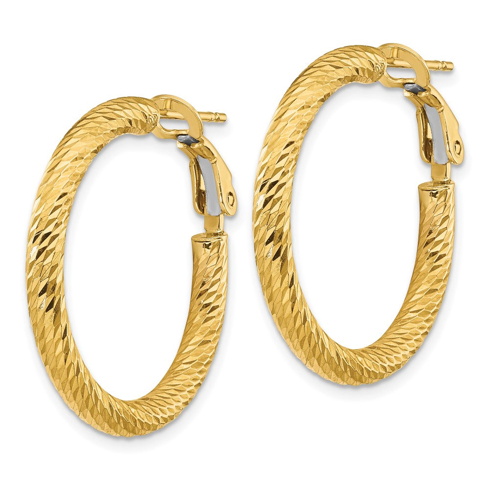 14K Gelbgold 3x20mm Diamantiert Rund Omega Rückseite Creolen