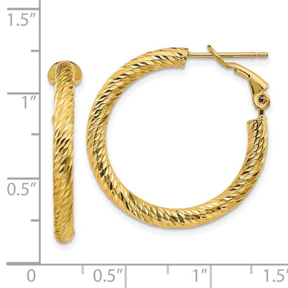 14K Gelbgold 3x20mm Diamantiert Rund Omega Rückseite Creolen