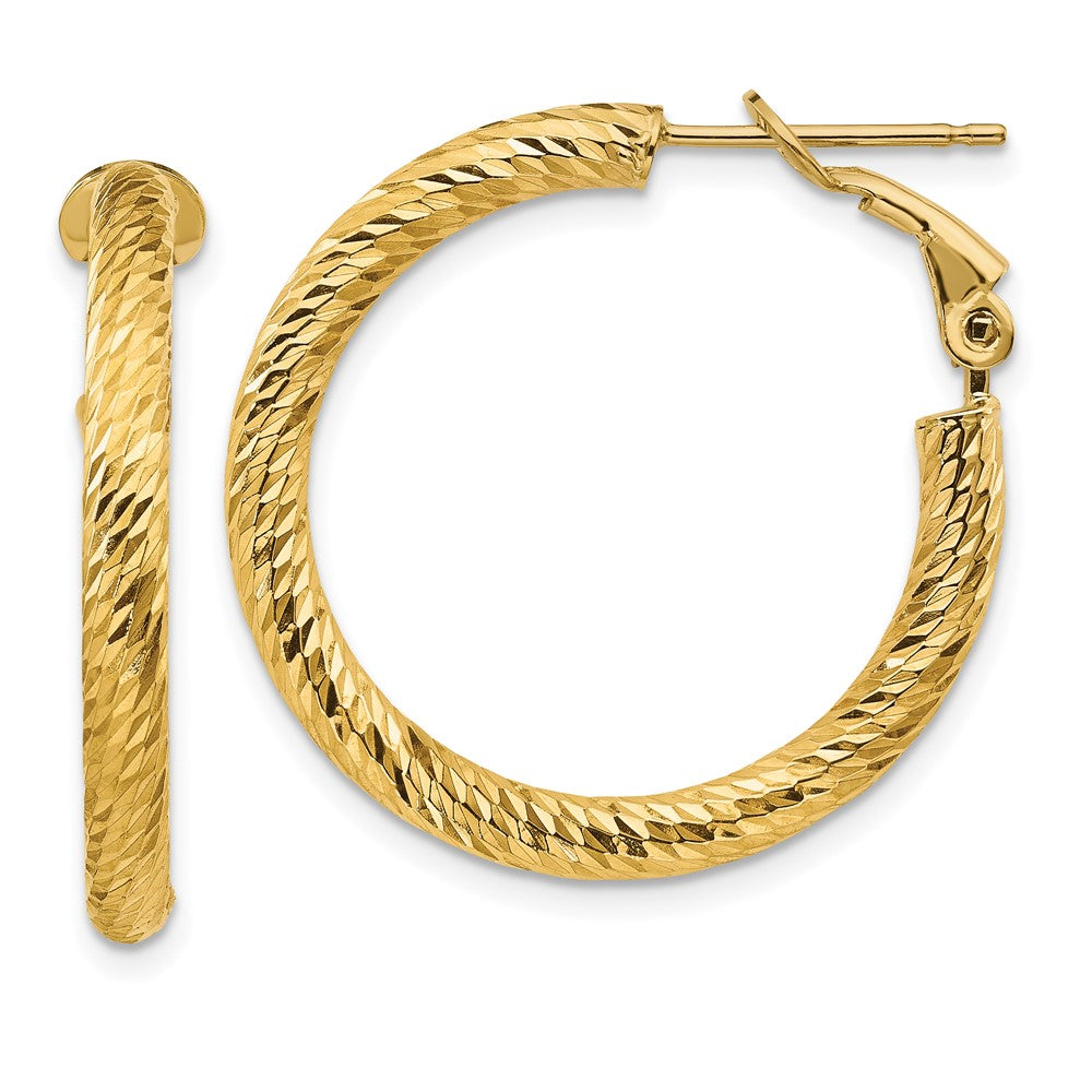 14K Gelbgold 3x20mm Diamantiert Rund Omega Rückseite Creolen