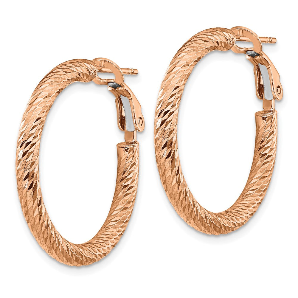 14K Roségold 3mm Poliert Diamantiert Rund Omega Rückseite Creolen