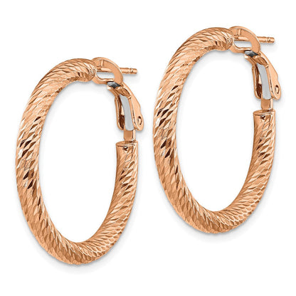 14K Roségold 3mm Poliert Diamantiert Rund Omega Rückseite Creolen