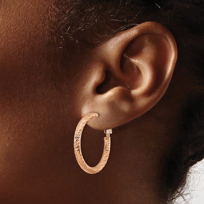 14K Roségold 3mm Poliert Diamantiert Rund Omega Rückseite Creolen