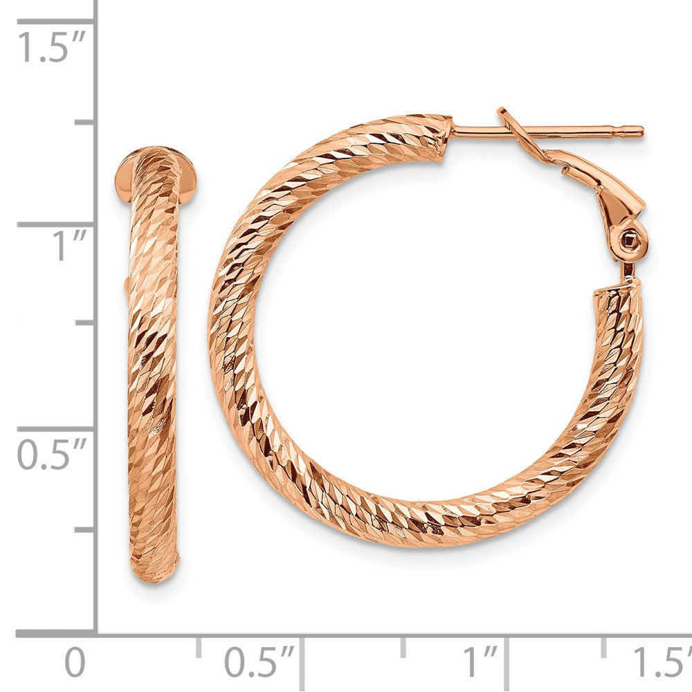 14K Roségold 3mm Poliert Diamantiert Rund Omega Rückseite Creolen