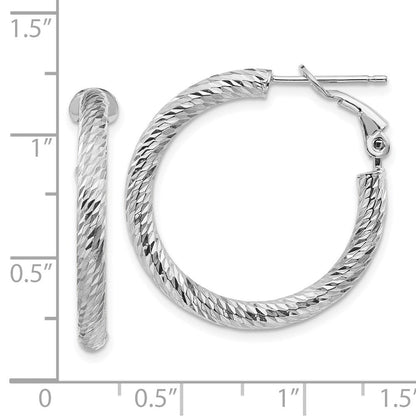 14K Weißgold 3x20mm Diamantiert Rund Omega Rückseite Creolen