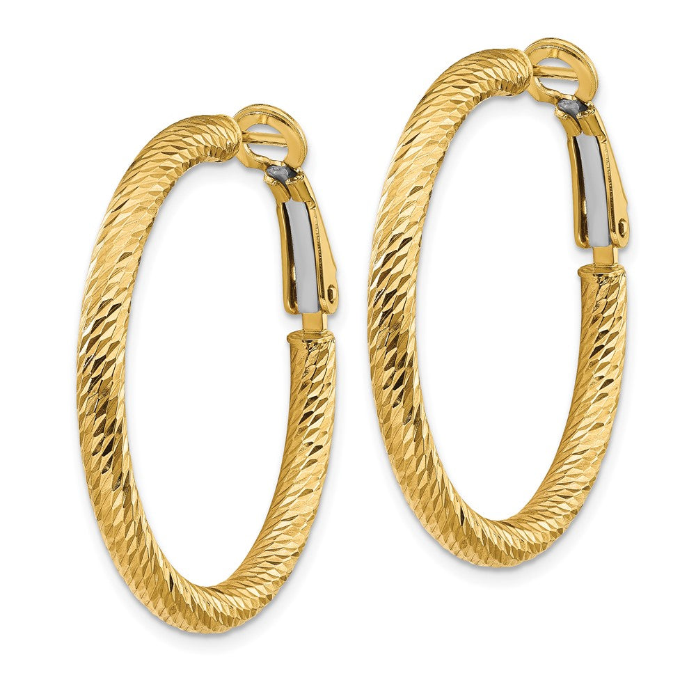 14K Gelbgold 3x25mm Diamantiert Rund Omega Rückseite Creolen