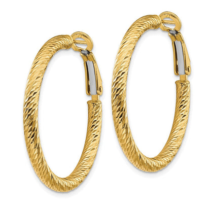 14K Gelbgold 3x25mm Diamantiert Rund Omega Rückseite Creolen