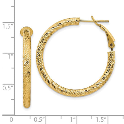 14K Gelbgold 3x25mm Diamantiert Rund Omega Rückseite Creolen