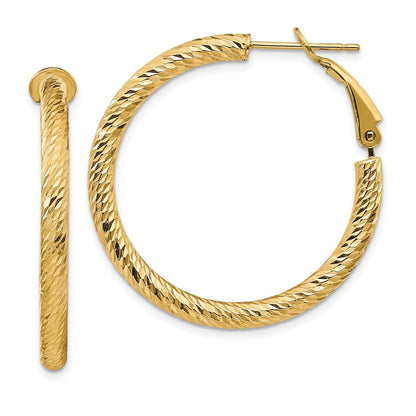 14K Gelbgold 3x25mm Diamantiert Rund Omega Rückseite Creolen